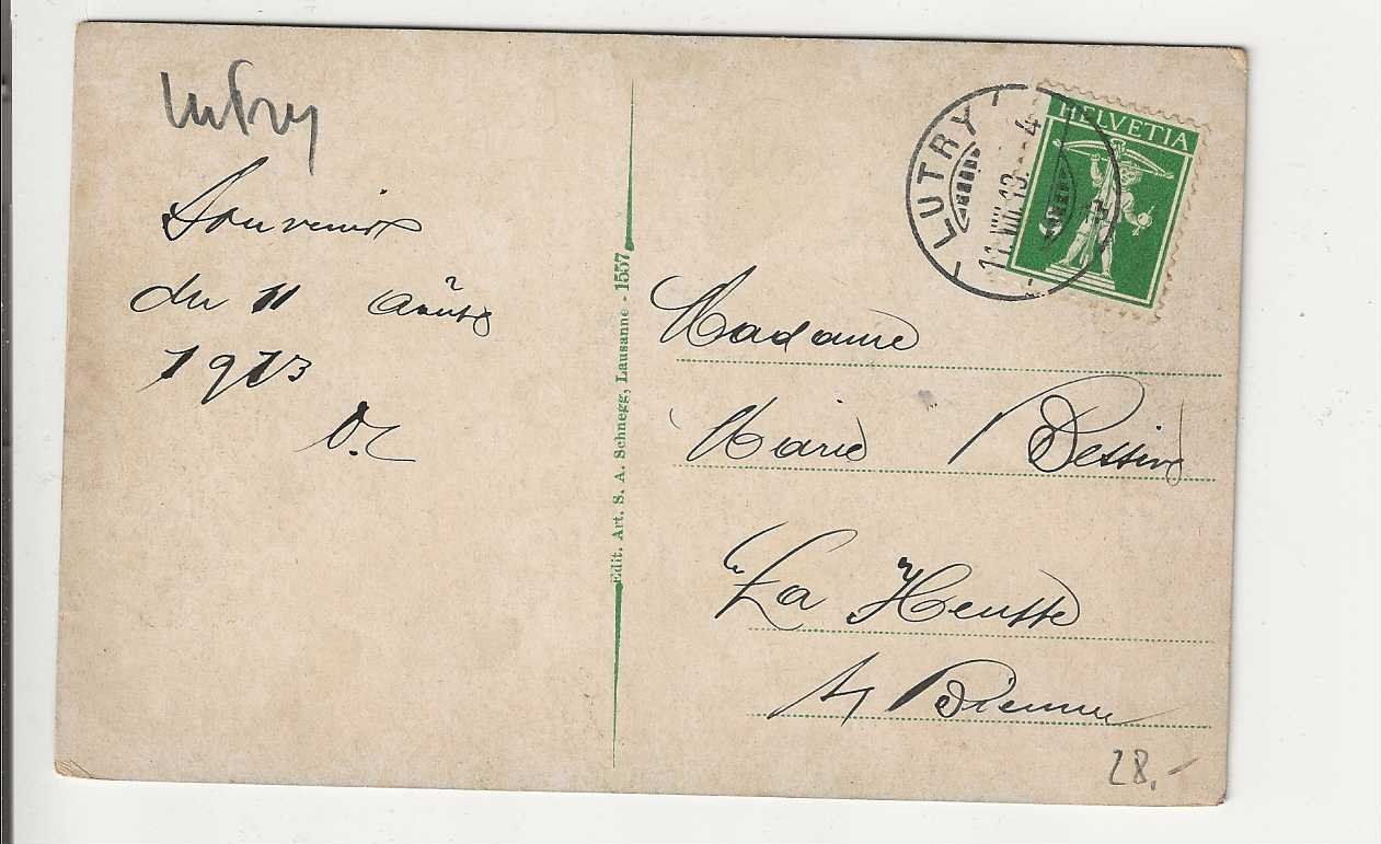 Cartoline postali: Lutry, 1910 – Usato da Spiez venduto da Niesen20 1