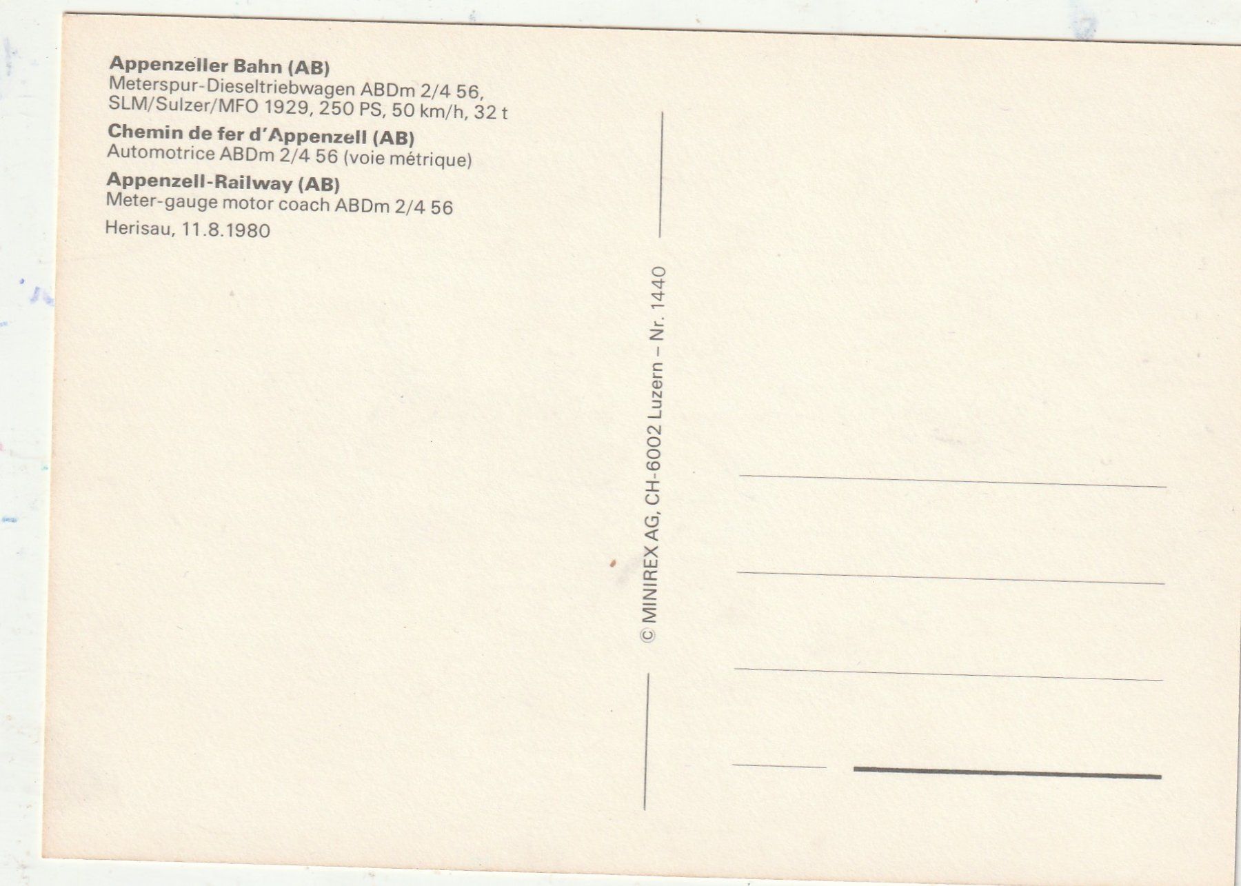 Cartoline postali: Bahnwagen St. Gallen Appenzell Bahn – Usato da Lumbrein venduto da made02 1