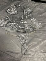 Dessous Set BH Minirock String Silber Gr M NEU