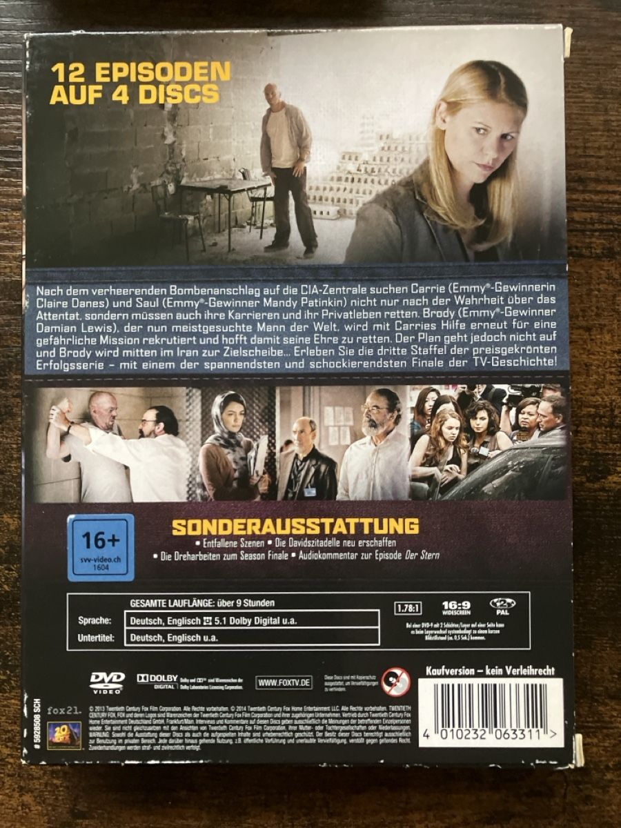 Tutti i DVDs: Homeland Staffel drei DVD – Usato da Glarus venduto da Jhuber78 1