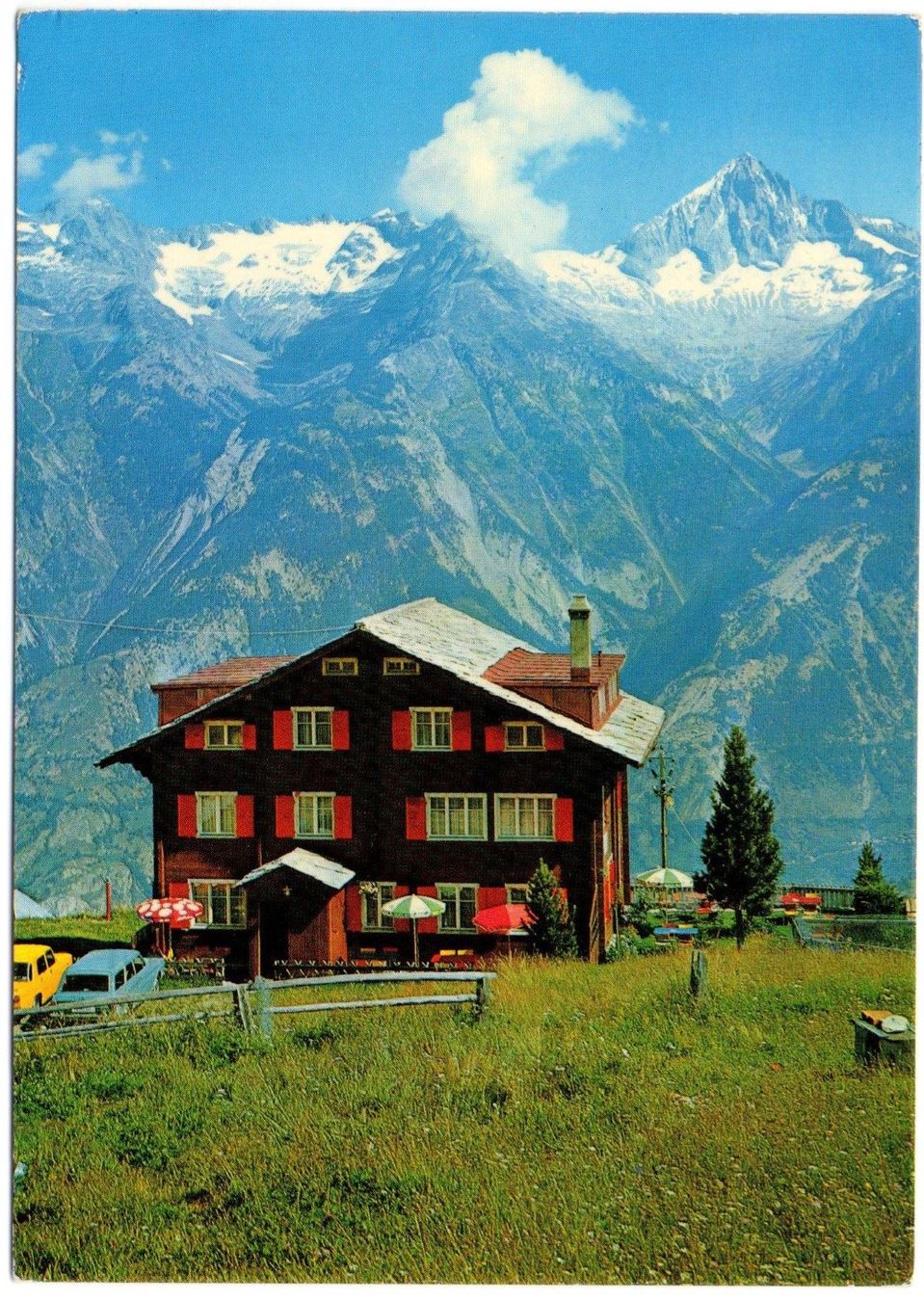 Cartoline postali: UNTERBÄCH Hotel Alpenrösli, Brandalp, Auto – Usato da Jona venduto da philajona