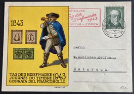 1943, TdB Karte mit Automobilpost SS Zürich, SBK 125 Fr.