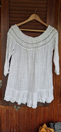 Sommer Boho Tunika Off-Shoulder mit Spitze, Gr. M
