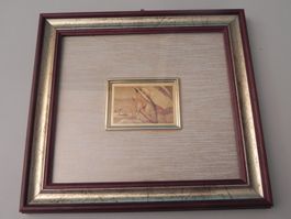 Miniatur Lithografie auf einer Messingplatte 23 kt Blattgold
