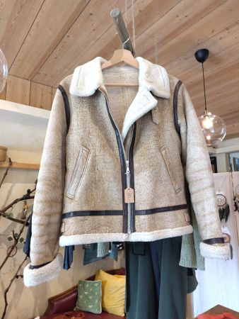 Chips gefütterte Wolle Jacke beije-braun S-M