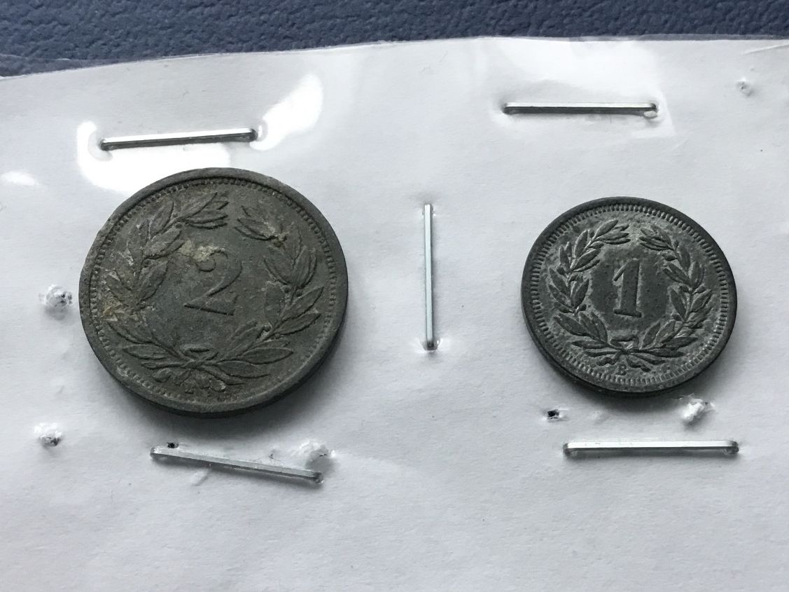Alle Münzen: 1 und 2  Rappen  1944 in  Set Schweiz – Gebraucht aus St. Margrethen SG von alfapeugeot10 2