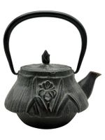 Théière japonaise ancienne fonte noire - Décor floral relief