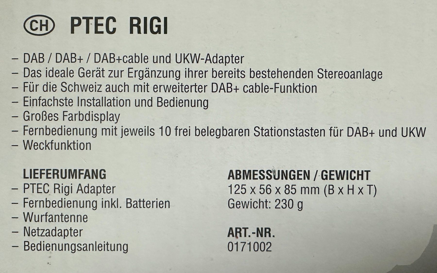 Radio: DAB / DAB+ Adapter PTEC Rigi -  und - Bluetooth-Lautsprecher – Usato da Rüfenacht BE venduto da Motoroil 1