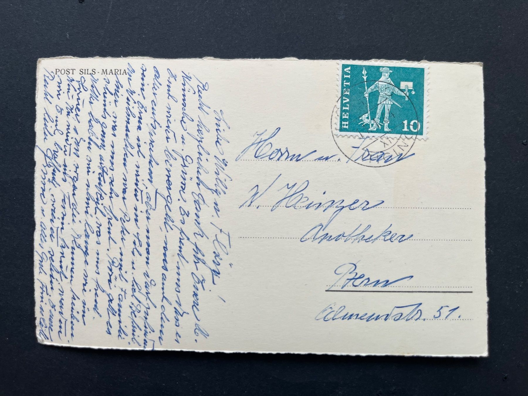 Ansichtskarten: Sils-Maria Post, Engadinerhaus, ca. 1940 – Gebraucht aus Ostermundigen von DaxKarten-75 1