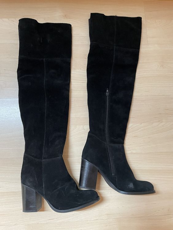 Schwarze Wildleder Overknee-Stiefel Gr. 37 2