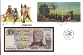 1985 TOP-MünzBrief mit Briefmarke m. Banknote Argentinien