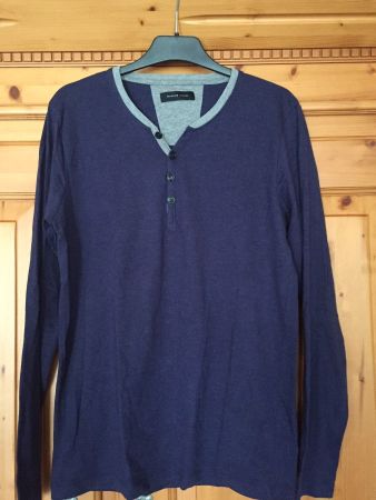 Herren Langarm Shirt/Pullover - Blau/Grau - Grösse S