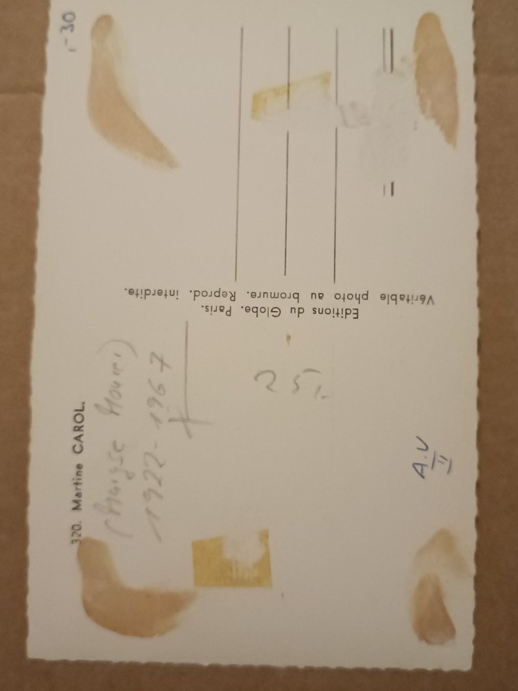 Autografi: Martine Carol - handsigniert - 1967 verstorben – Usato da Menziken venduto da Artographs 1