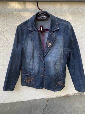 Jeans Blazer Damen dunkelblau mit Perlen Applikationen