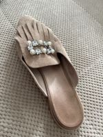 Schicke Damen Pantoletten Gr. 42 mit Strass & Perlen ☀️ 