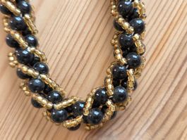 Halskette, schwarz, gold, Modeschmuck
