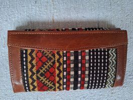 Portefeuille cuir et tissu ethnique artisanal - État neuf