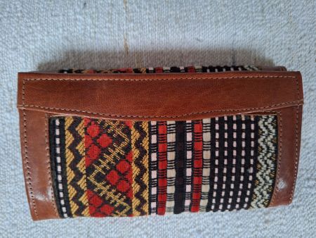 Portefeuille cuir et tissu ethnique artisanal - État neuf