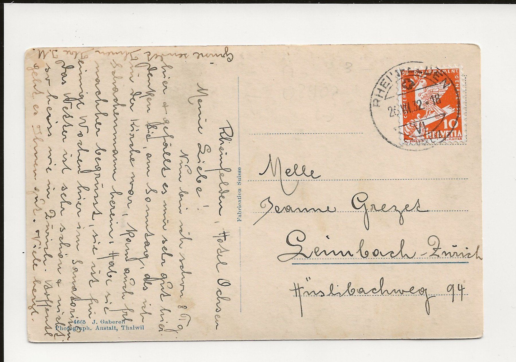 Ansichtskarten: AK 1932 Rheinfelden Storchennestturm – Gebraucht aus Greifensee von 315WDO 1