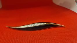 Brosche Damen Goldfarben Schwarz mit Steinen gebraucht