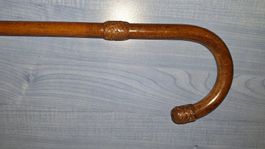Vintage Spazierstock aus Holz mit Ledergeflecht