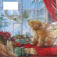 Serviette puppy on window seat (w554)