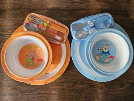 2 Esssets mit Teller, Müeslischale+Besteck (Zwillinge)