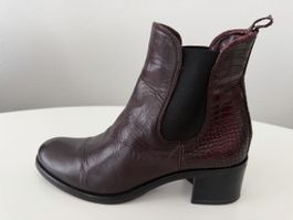 Chelsea-Boots aus Leder, dunkler Violettton, Grösse 38