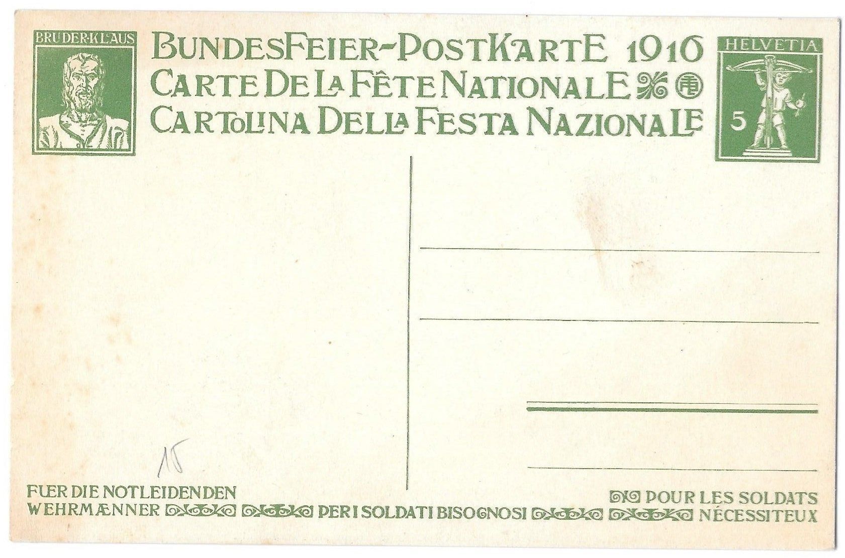 Tutti i francobolli: Bundesfeier-Postkarte Nr. 15 ** 1916 – Nuovo (secondo la descrizione) da Olten venduto da clotaldi 1