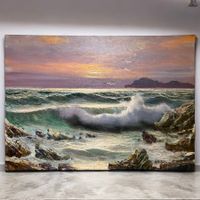 Bruno DI GIULIO (XX) Vagues sur les rochers huile sur toile