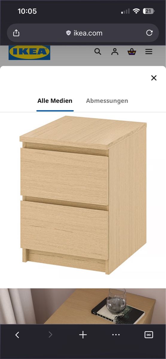 Comodini: IKEA MALM Nachttisch 2 Schubladen Eichenfurnier – Usato da Basel venduto da Silenty9 1