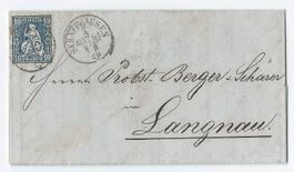Helvetia assise sur courrier Schaffhausen 05.08.1864