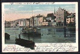 AK Zürich, Limmatquai mit Dampfer, 1903