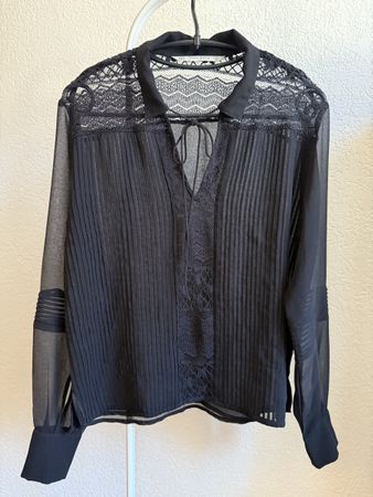 Chemisier/blouse noir transparent dentelle Zara, t.34/XS