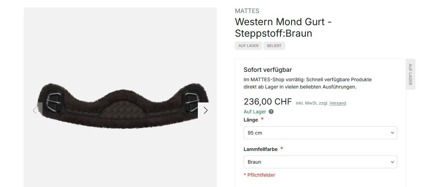 Selle & Accessori: Mattes Western Mond Gurt 95cm – Nuovo (secondo la descrizione) da Mettmenstetten venduto da blacky15