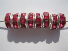 20 Strass Rondellen, Zwischenteile, fuchsia, 8mm