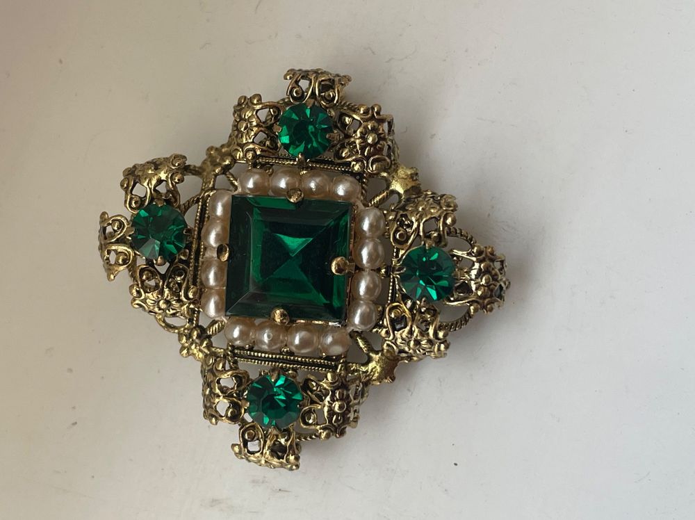 Broche Ancienne En Plaqué Or 18k - Style Art Déco / Art Nouveau, Ornée D'une Pierre