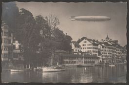 AK ZH, ca. 1928: ZÜRICH, Zeppelin, Limmat, Uferpartie