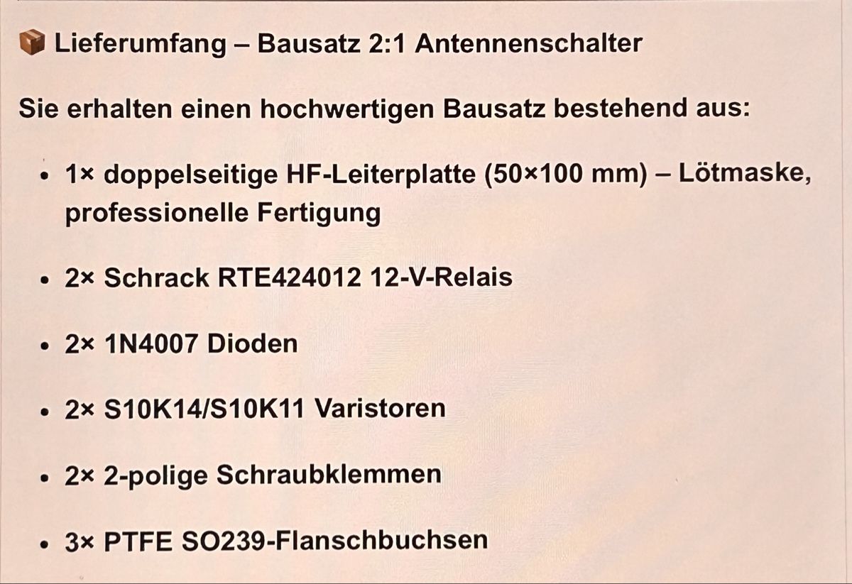 Funktechnik: Antennen-Switch 2:1  Bausatz – Neu und originalverpackt aus Uetliburg SG von ShortWaveListener 1