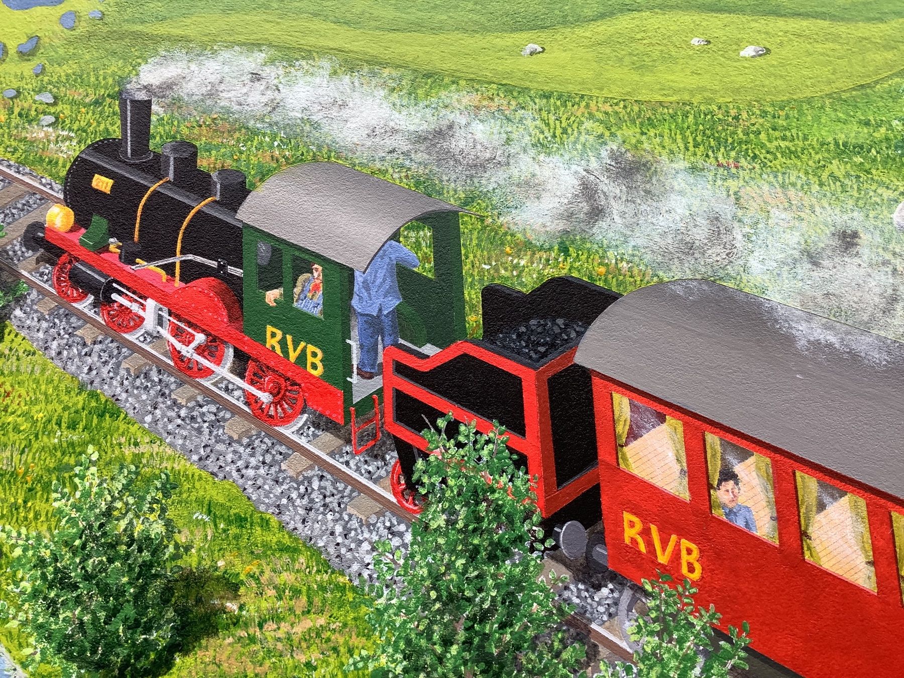 Dipinti: Grosses Originalgemälde Dampflokomotive Bergbahn Mode – Usato da Frauenfeld venduto da Jalwin 1