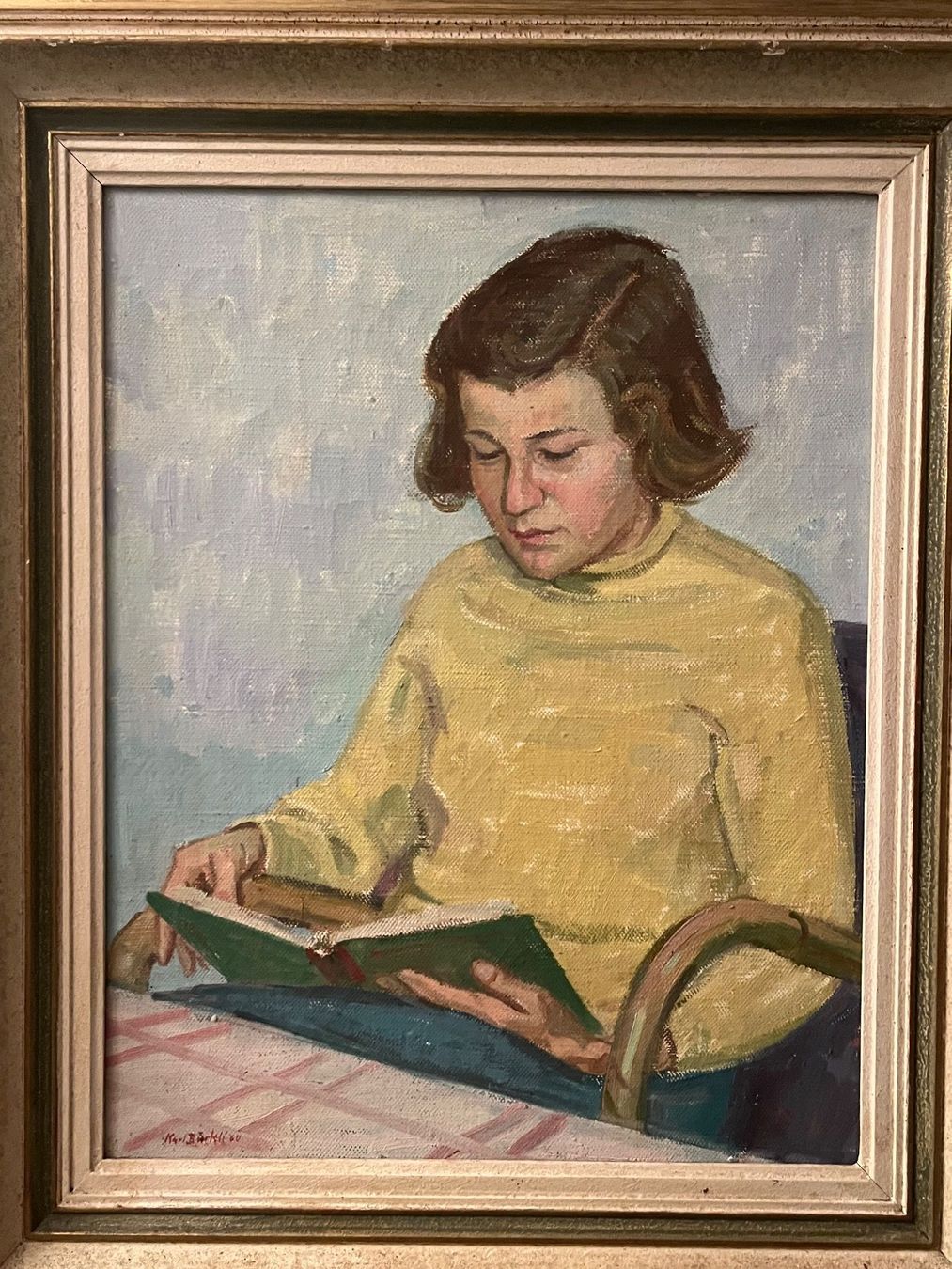 Dipinti: Karl Bürkli - Ölgemälde: Mädchen liest ein Buch, signierte – Usato da Basel venduto da Kaffee_und_Kunst 2