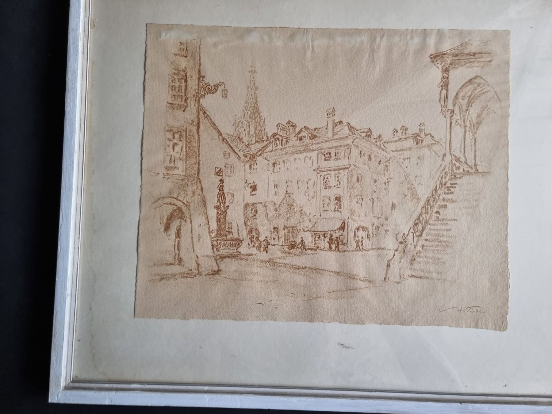 Grafica & Litografie: Adolf Tièche Lithographie Rathausplatz Bern mit Rahmen – Usato da Gersau venduto da grafik-kunst 6