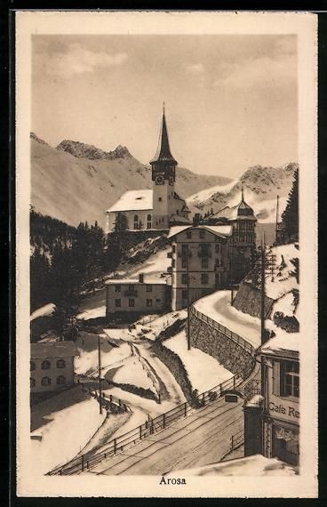 Cartes postales: Arosa, Teilansicht mit Kirche im Winter – D'occasion à Berlin par bartko-reher