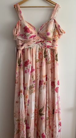  A-Linie Schulterfrei Chiffon Kleid mit Blumenmuster