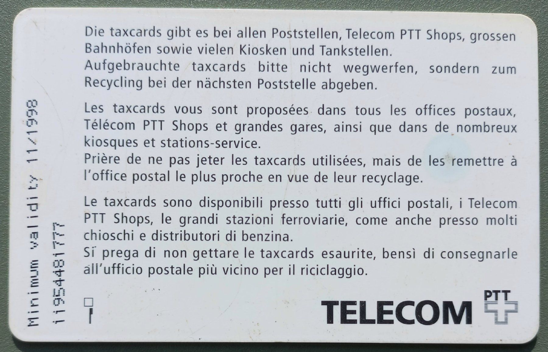 Swisscom Schede telefoniche: Taxcard - 5 Fr - CH – Usato da Niederuzwil venduto da lubimaja 1