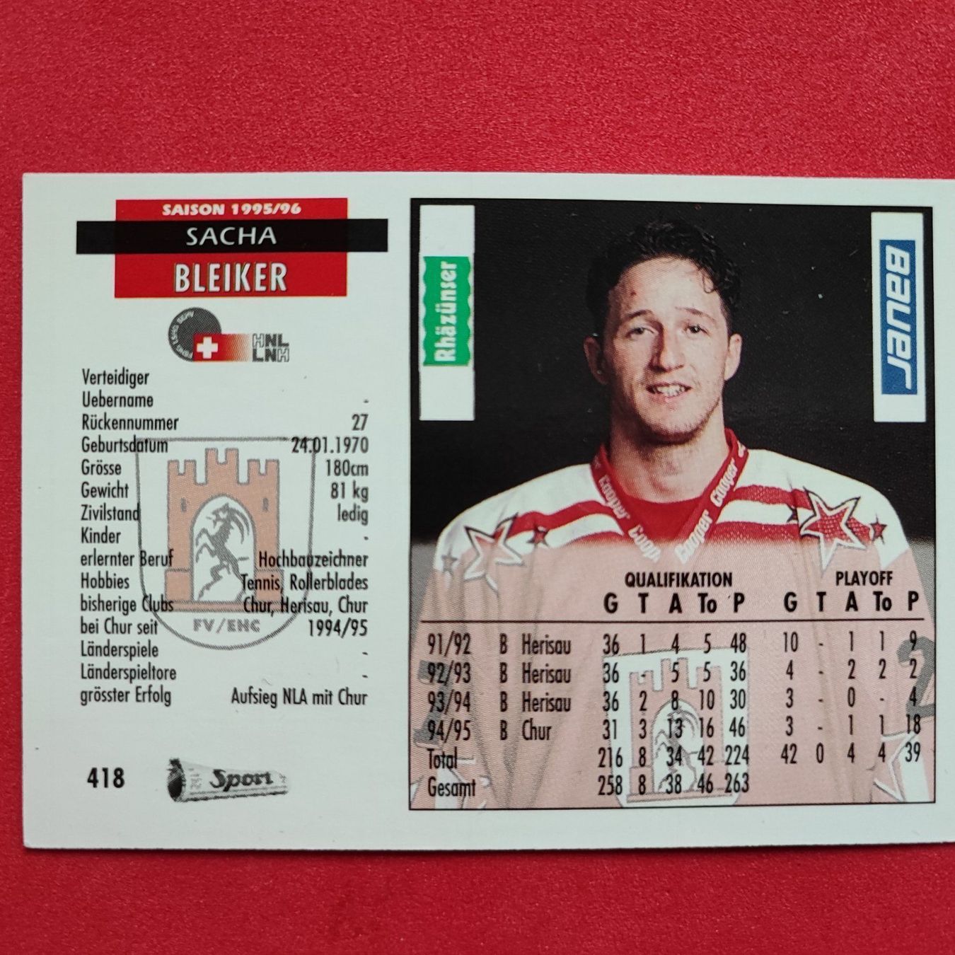 Sammelbilder & Trading cards: Sascha Bleiker - EHC CHUR - 1995/96 – Gebraucht aus Dübendorf von kb86_MOVIE 1