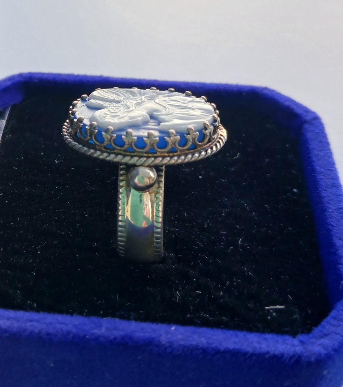 Anelli: Muschel Kamee Ring, blau, Engel, Gemme – Nuovo (secondo la descrizione) da Zug venduto da flormita 1