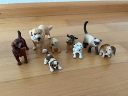 Haustier-Figuren-Set 6 Hunde, Katze & Kaninchen