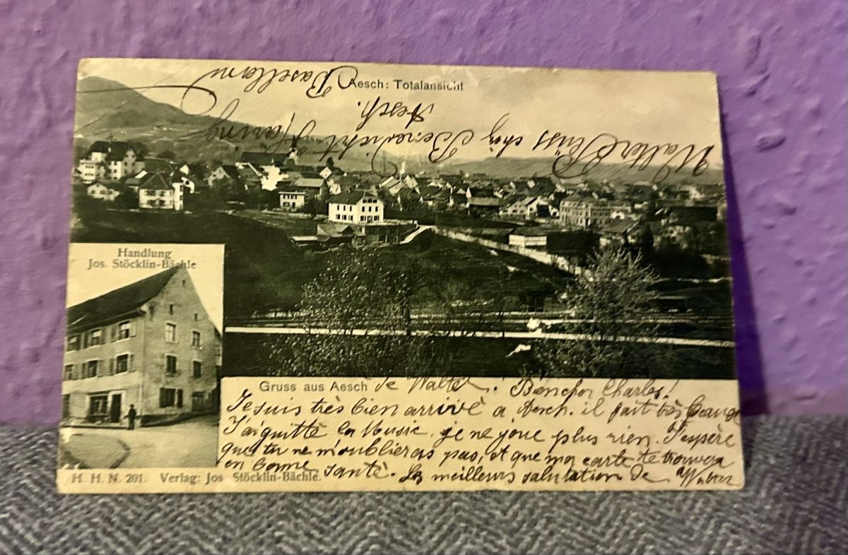Cartoline postali: Aesch, vue  générale 1904 – Usato da Petit-Lancy venduto da Pierre_le_voyageur 2