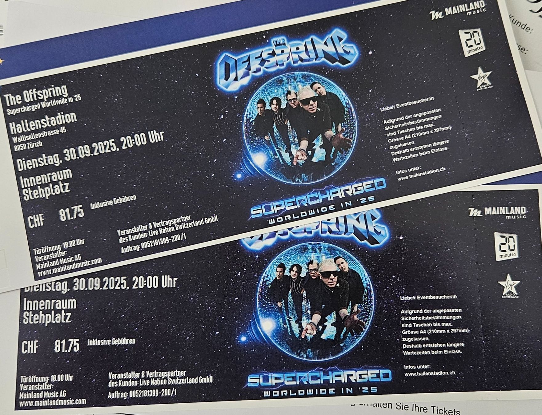 2 Offspring Tickets 30.09.2025 Hallenstadion (Neu (gemäss Beschreibung ...